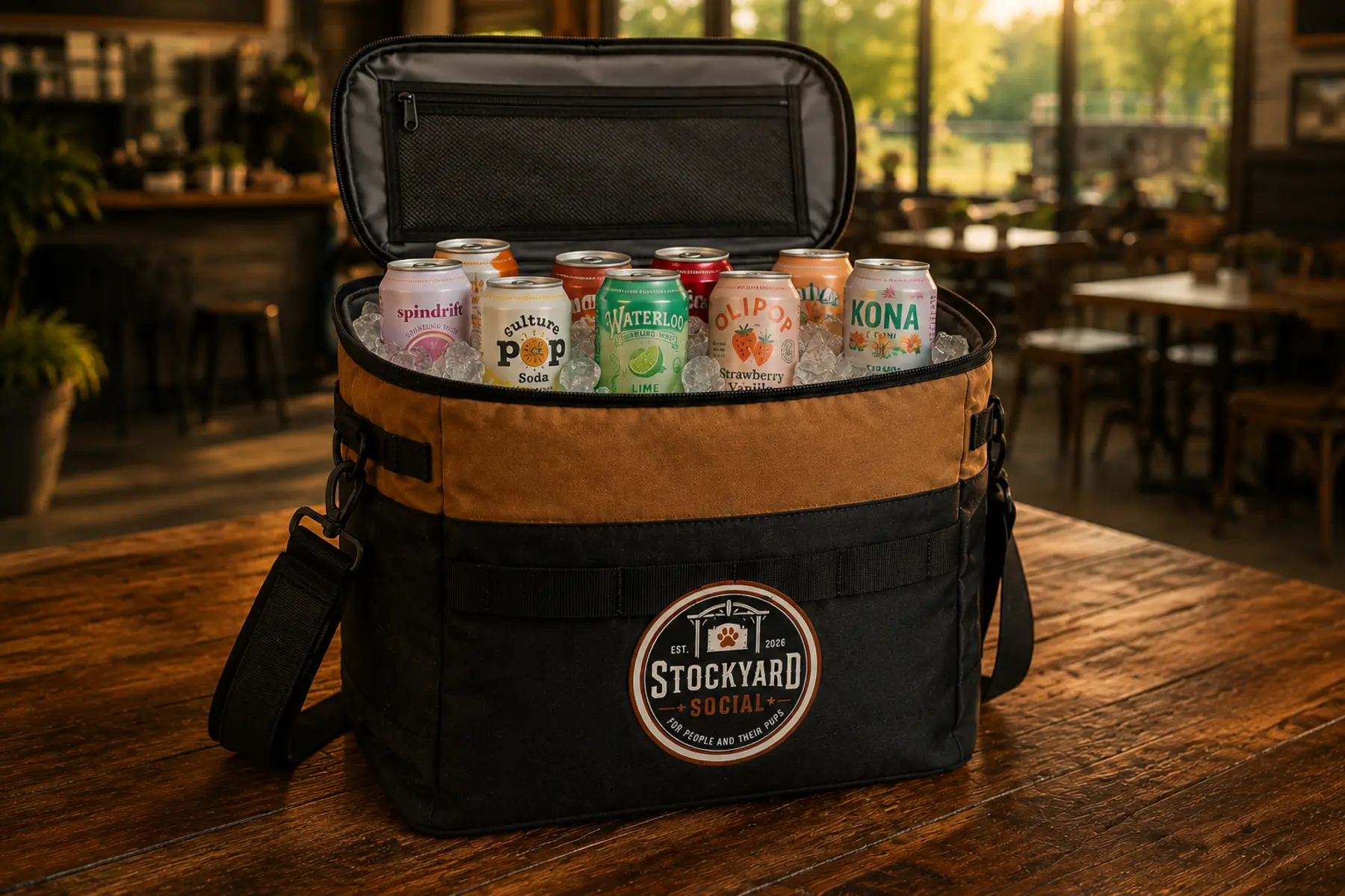 Stockyard Social soft cooler filled with chilled drinks